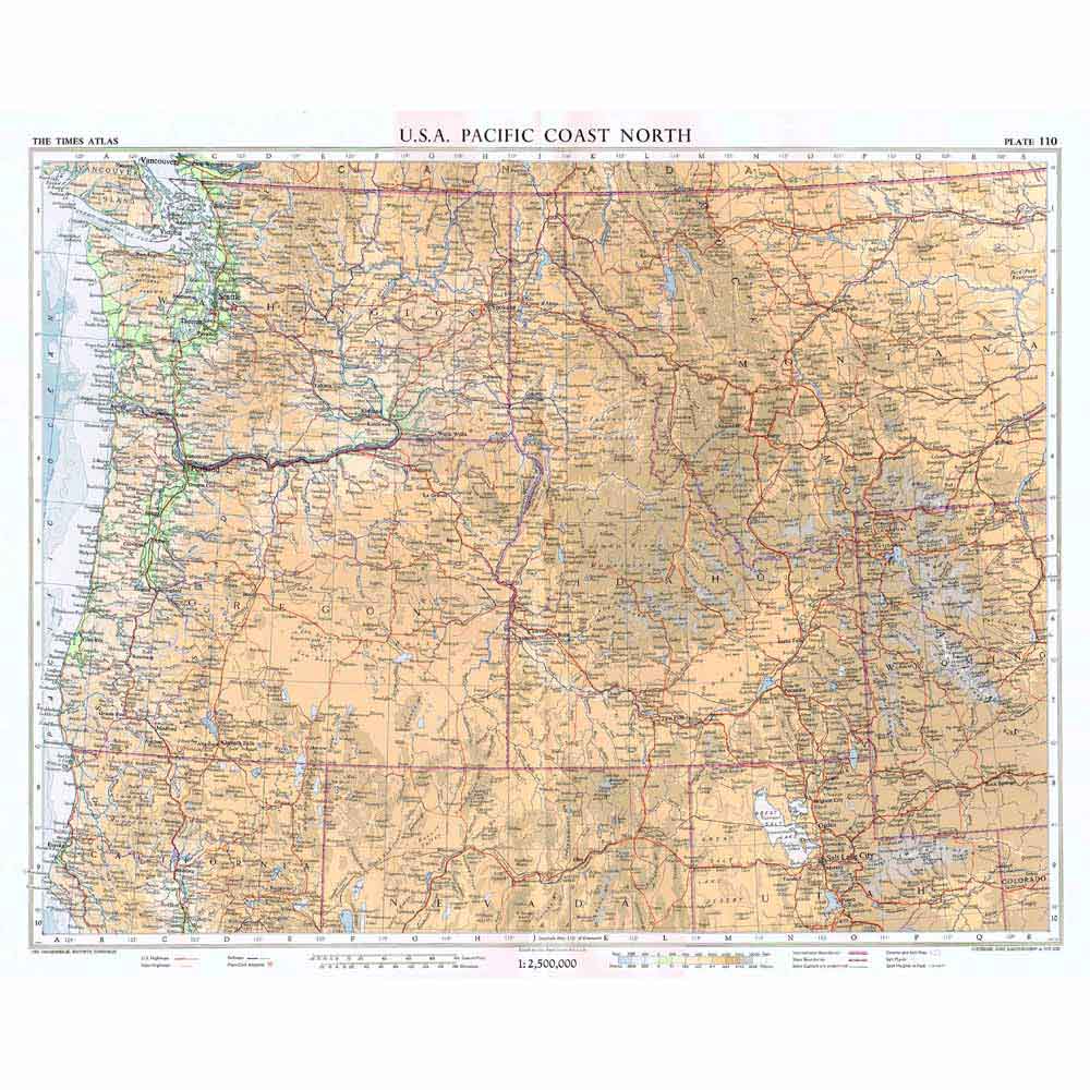 UNITED STATES Pacific Coast N Lambert Conformal Conic Projection Old