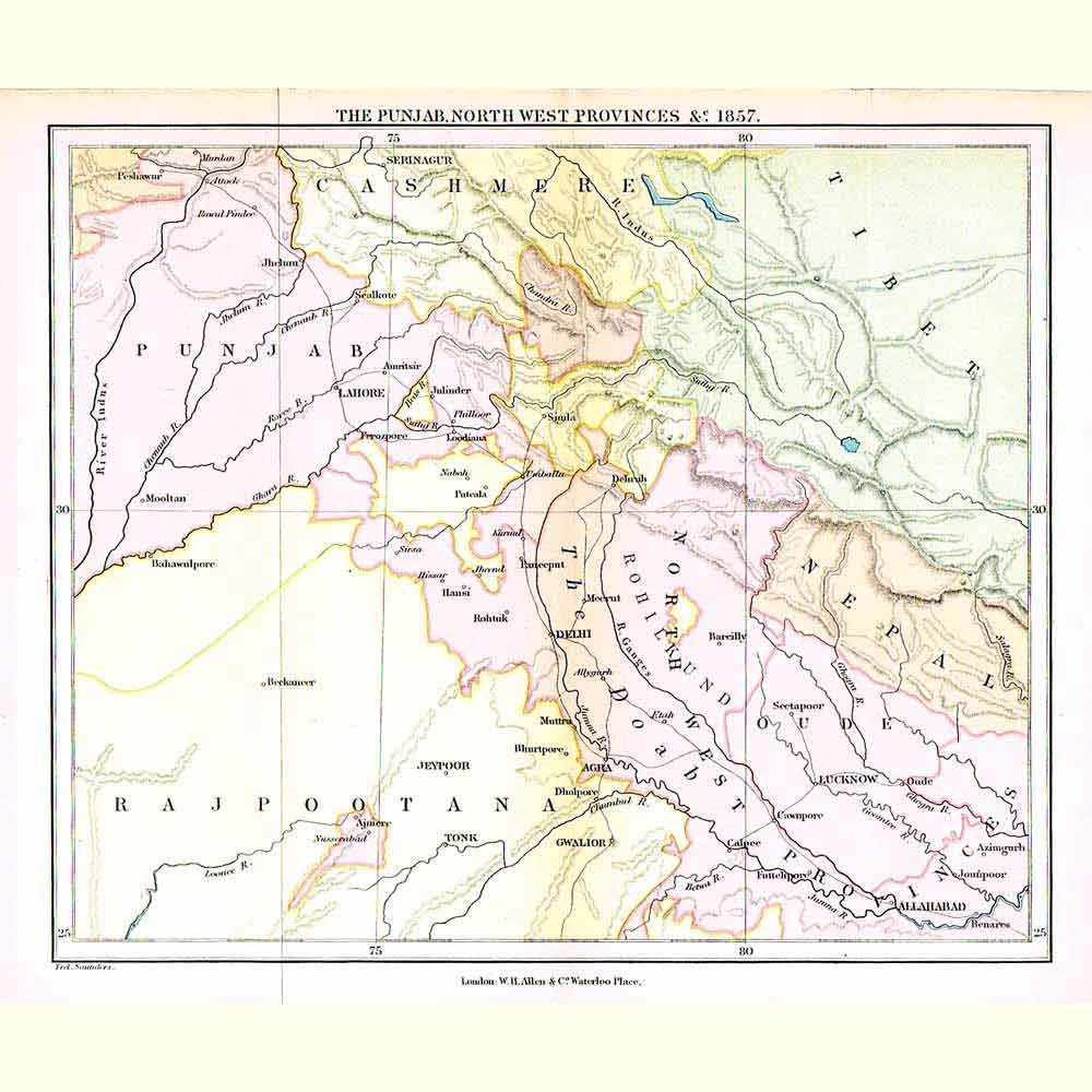 INDIA The Punjab and North West Provinces - Antique Map 1880 | eBay
